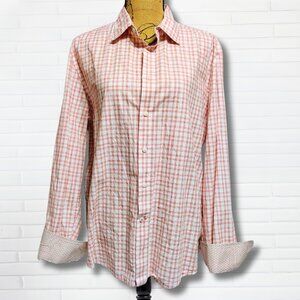 Joseph Abboud Plaid Button-Up Shirt Red White Gingham Contrast Cuff Men’s Size L